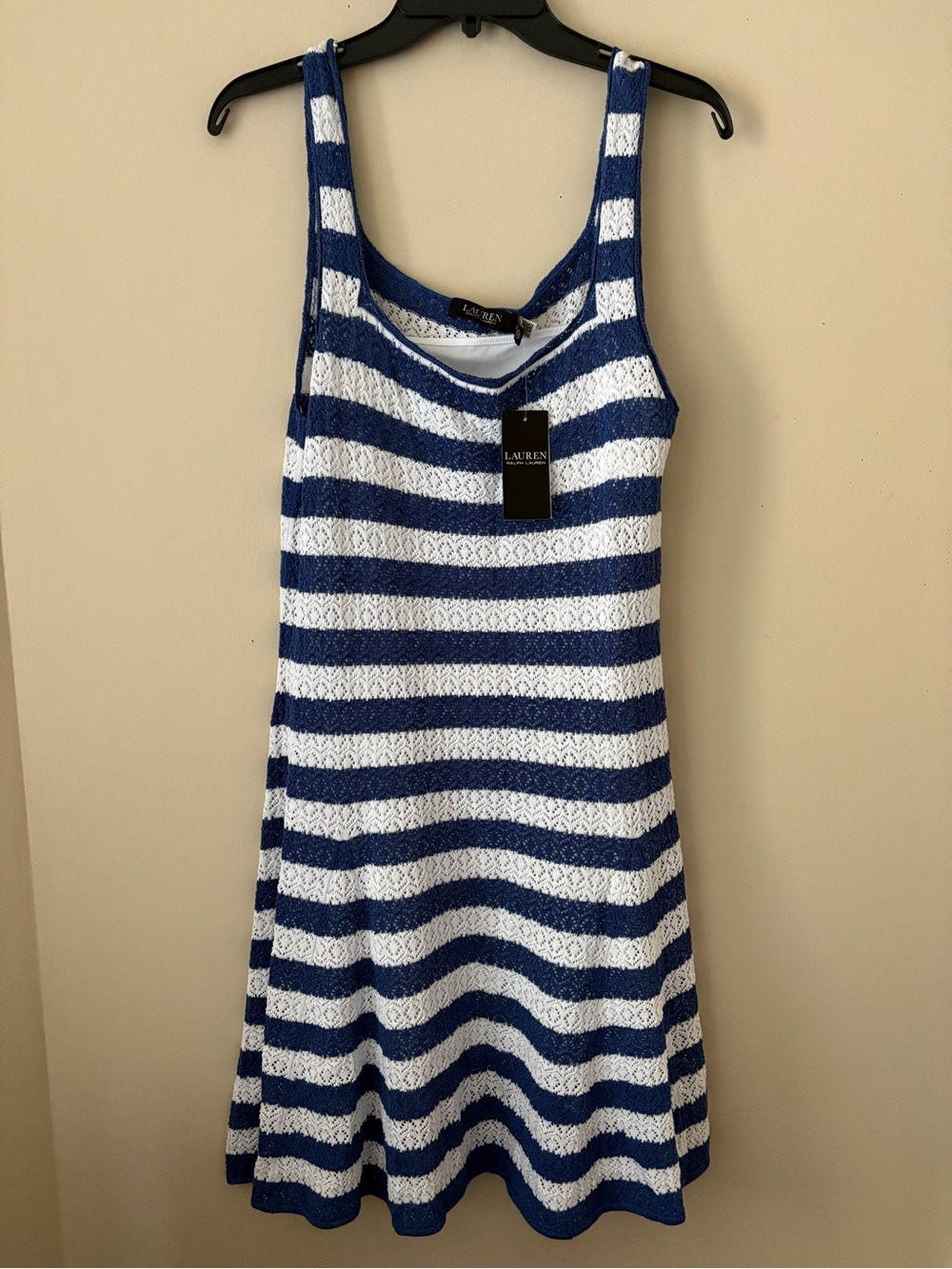 Lauren Ralph Lauren Navy & White Striped Knit Tank Midi Dress Sz. L New